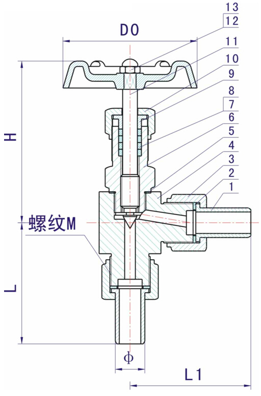J24W角式针形截止阀结构图