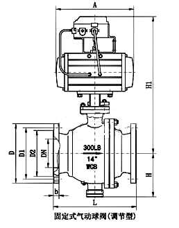 Q647F气动固定式球阀主要外形(调节型)