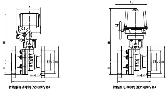 电动带手轮球阀主要外形及连接尺寸