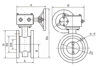 D341X蜗轮法兰式软密封蝶阀外形尺寸
