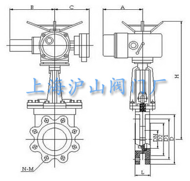 PZ973电动对夹式刀型闸阀结构图