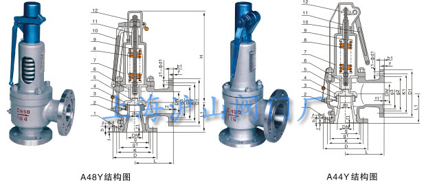 A44Y、A48Y带扳手弹簧全启式安全阀结构图
