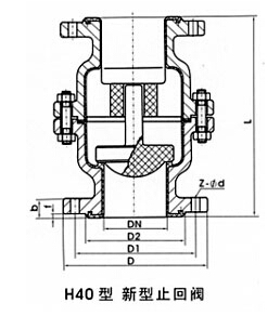 H40F46立式衬氟止回阀外形尺寸