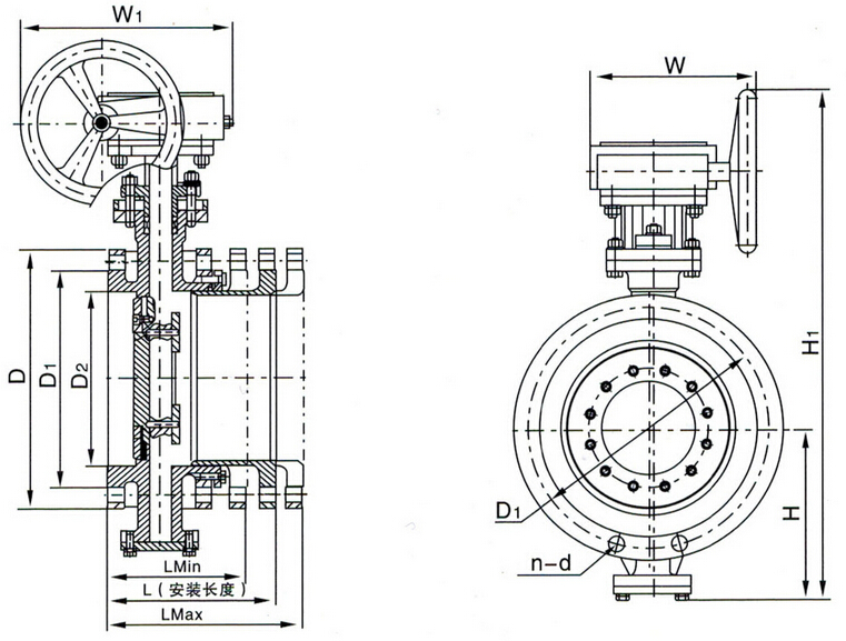 法兰伸缩蝶阀外形尺寸图