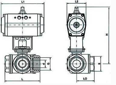 Q614F气动三通内螺纹球阀结构