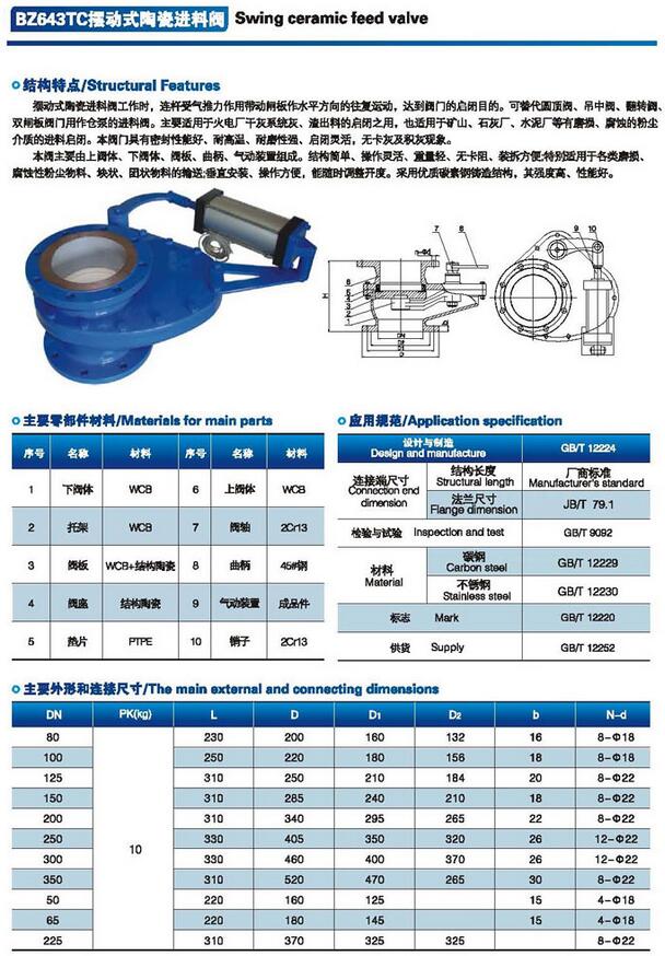 气动摆动式陶瓷进料阀参数尺寸图